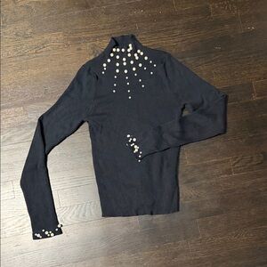 SHEIN Black Long Sleeve Top with Bead Accents